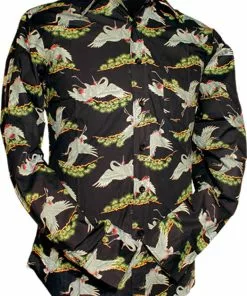 Chenaski Mens Crane Birds 70's Shirt Navy