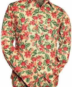 Chenaski Mens Aloha Flowers 50's Shirt Creme New In