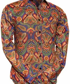 Chenaski Mens Paisley 70's Shirt Blue New In