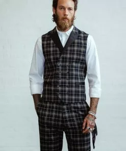 Chet Rock Mens Chuck Tartan Waistcoat Green New In