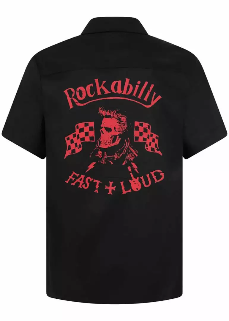 Chet Rock Men Loud Rex 50's Bowling Shirt Black Red 3 Chet Rock Men Loud Rex 50's Bowling Shirt Black Red