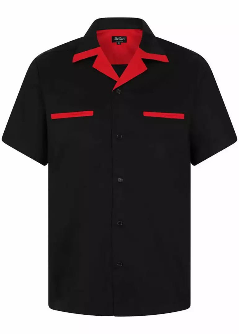 Chet Rock Men Loud Rex 50's Bowling Shirt Black Red 4 Chet Rock Men Loud Rex 50's Bowling Shirt Black Red