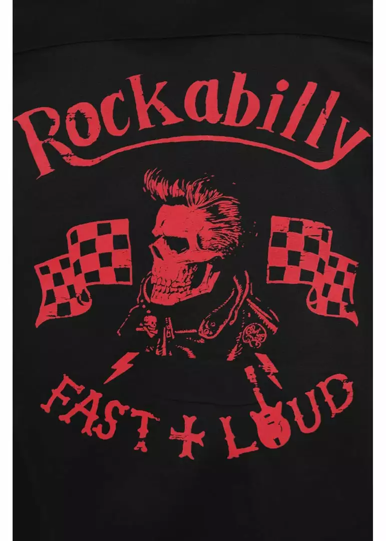 Chet Rock Men Loud Rex 50's Bowling Shirt Black Red 5 Chet Rock Men Loud Rex 50's Bowling Shirt Black Red