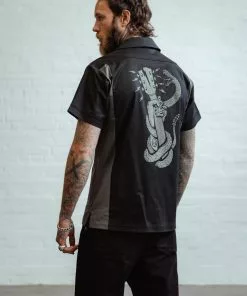 Chet Rock Mens Rattlesnake 50's Bowling Shirt Black New In