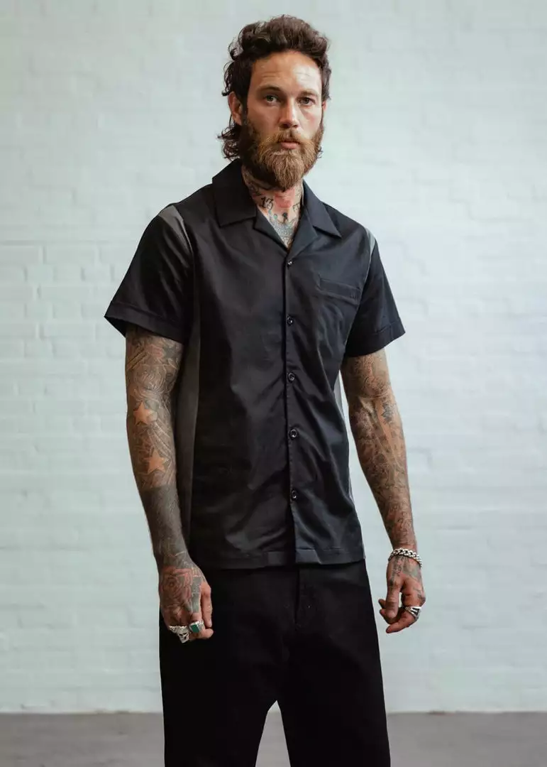 Chet Rock Mens Rattlesnake 50's Bowling Shirt Black New In 4 Chet Rock Mens Rattlesnake 50's Bowling Shirt Black New In