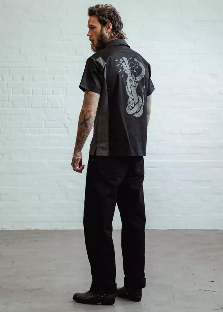 Chet Rock Mens Rattlesnake 50's Bowling Shirt Black New In 6 Chet Rock Mens Rattlesnake 50's Bowling Shirt Black New In