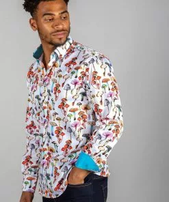 Claudio Lugli Mens Mushrooms Shirt White New In 13 Claudio Lugli Mens Mushrooms Shirt White New In