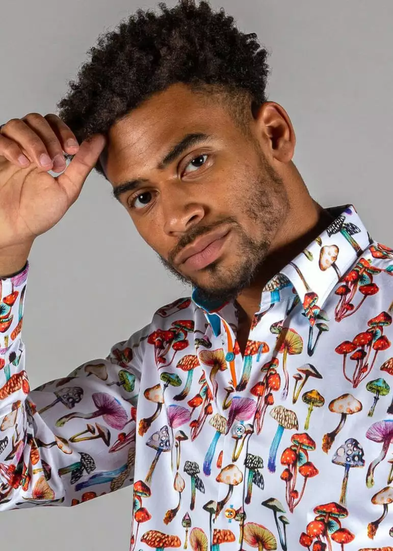 Claudio Lugli Mens Mushrooms Shirt White New In 7 Claudio Lugli Mens Mushrooms Shirt White New In