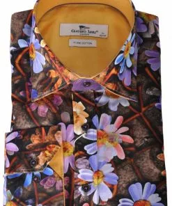 New In Claudio Lugli Mens Autumn Diasy Shirt Brown