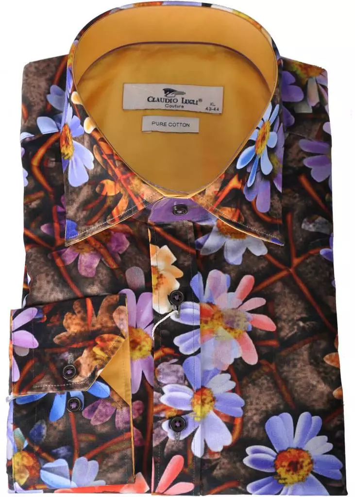 New In Claudio Lugli Mens Autumn Diasy Shirt Brown 4 New In Claudio Lugli Mens Autumn Diasy Shirt Brown