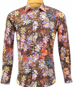 New In Claudio Lugli Mens Autumn Diasy Shirt Brown