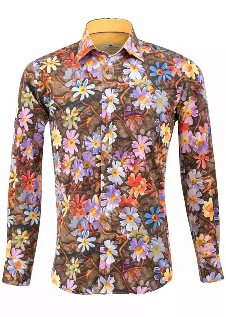 New In Claudio Lugli Mens Autumn Diasy Shirt Brown 3 New In Claudio Lugli Mens Autumn Diasy Shirt Brown