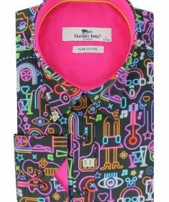 New In Claudio Lugli Mens Neon Music Lights Shirt Black