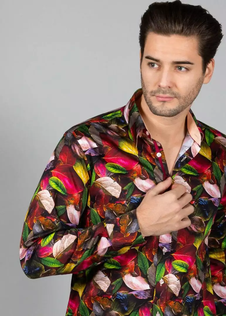New In Claudio Lugli Mens Autumn Leaves Shirt Green 3 New In Claudio Lugli Mens Autumn Leaves Shirt Green