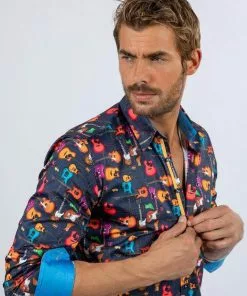 Claudio Lugli Mens Guitars Shirt Navy 10 Claudio Lugli Mens Guitars Shirt Navy