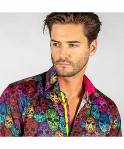 Claudio Lugli Mens Bright Skulls Shirt Black New In 10 Claudio Lugli Mens Bright Skulls Shirt Black New In
