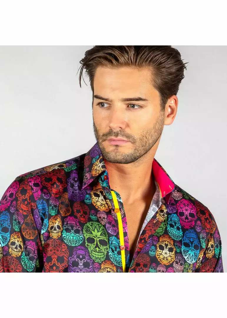 Claudio Lugli Mens Bright Skulls Shirt Black New In 6 Claudio Lugli Mens Bright Skulls Shirt Black New In