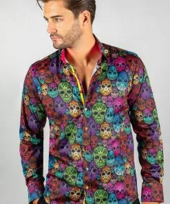 Claudio Lugli Mens Bright Skulls Shirt Black New In