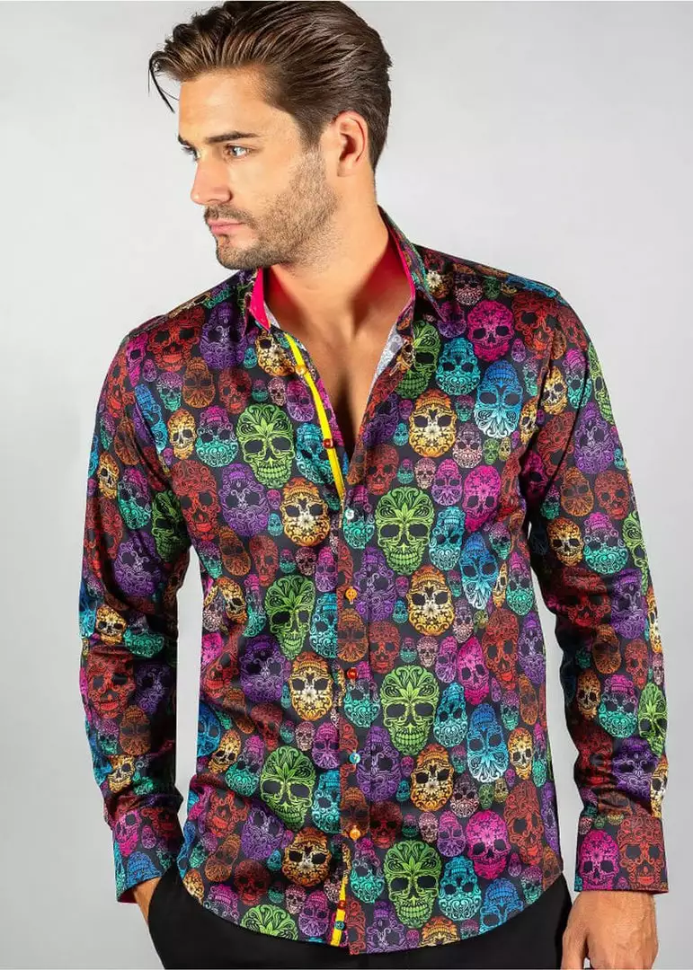 Claudio Lugli Mens Bright Skulls Shirt Black New In 3 Claudio Lugli Mens Bright Skulls Shirt Black New In