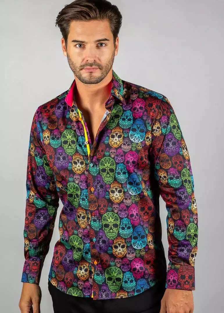 Claudio Lugli Mens Bright Skulls Shirt Black New In 7 Claudio Lugli Mens Bright Skulls Shirt Black New In