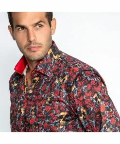 Claudio Lugli Mens Golden Skull Roses Shirt Black