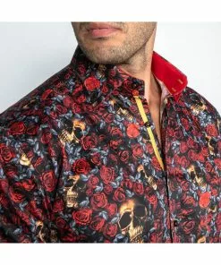 Claudio Lugli Mens Golden Skull Roses Shirt Black