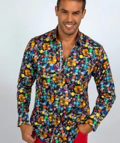 Claudio Lugli Mens Records Shirt Black New In