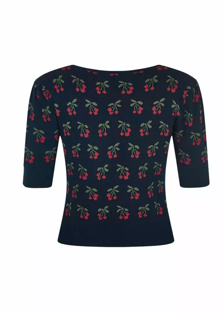 Collectif Chrissie Cherry Pullover Navy Blue 6 Collectif Chrissie Cherry Pullover Navy Blue