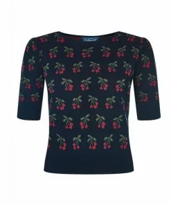 Collectif Chrissie Cherry Pullover Navy Blue