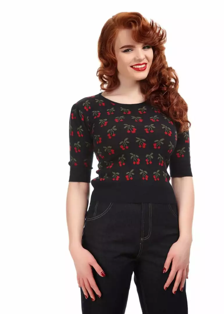 Collectif Chrissie Cherry Pullover Navy Blue 4 Collectif Chrissie Cherry Pullover Navy Blue