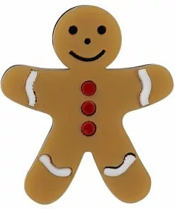 Collectif Gingerbread Man Christmas Brooch Brown New In