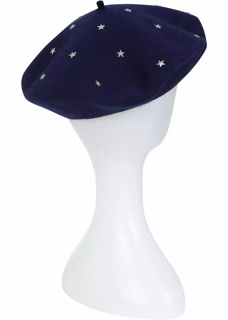 New In Collectif Starlight Stars 50's Beret Navy 4 New In Collectif Starlight Stars 50's Beret Navy