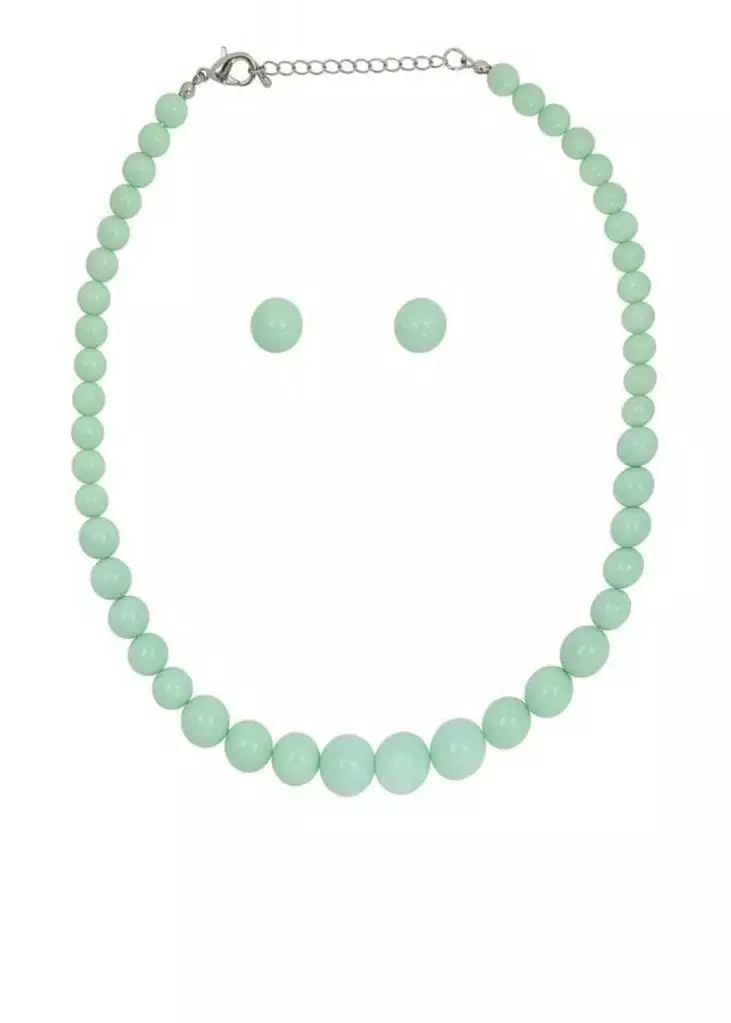 New In Collectif Natalie Bead Set Necklace And Earrings Mint 3 New In Collectif Natalie Bead Set Necklace And Earrings Mint