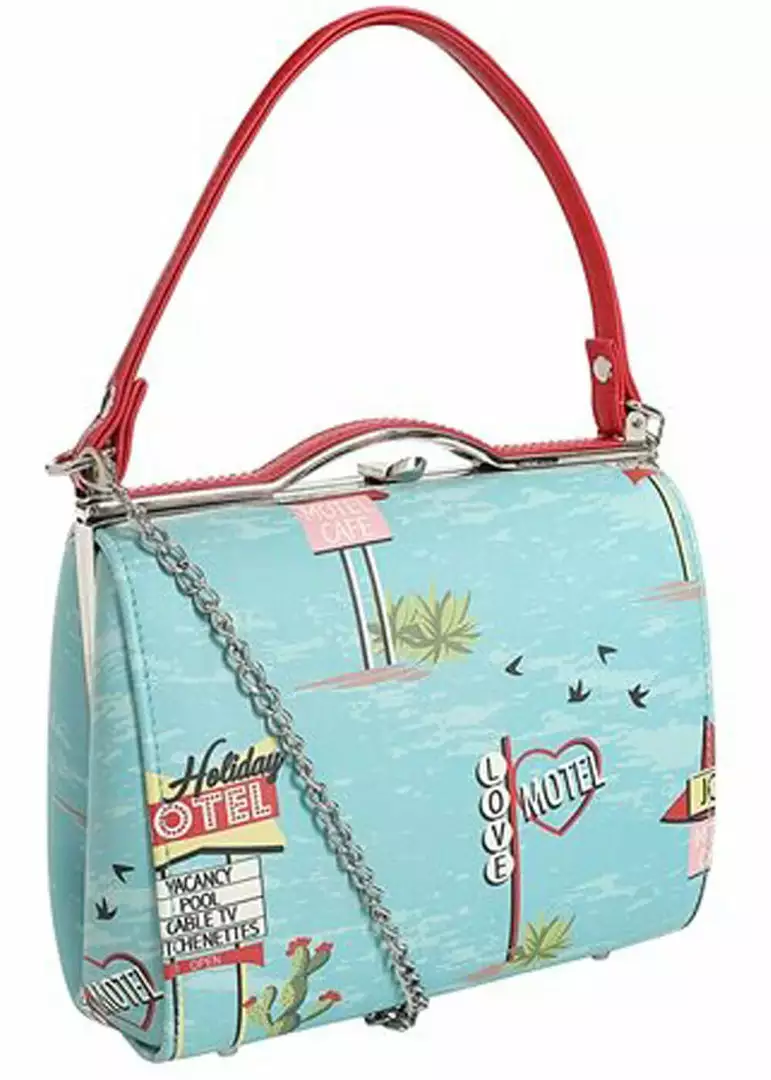 Collectif Carrie Motel 50's Handbag Blue New In 5 Collectif Carrie Motel 50's Handbag Blue New In