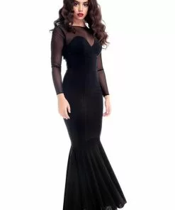 Collectif Morticia Fishtail Maxi Dress Black New In