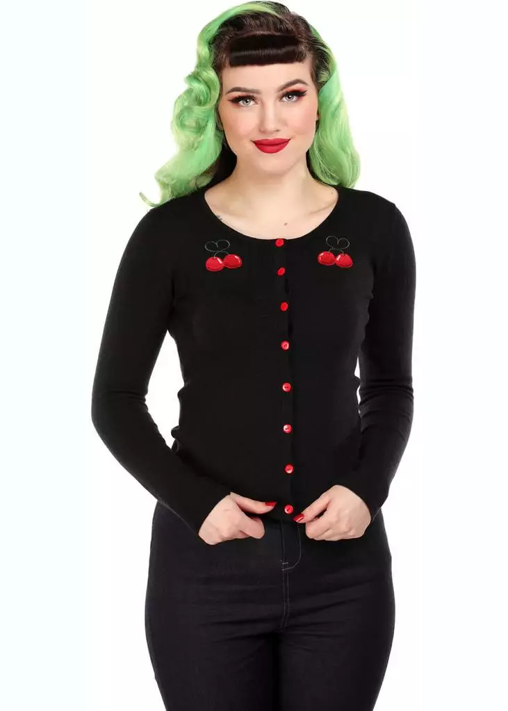 Collectif Jo Cherry Love 50's Cardigan Black New In 4 Collectif Jo Cherry Love 50's Cardigan Black New In