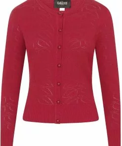 New In Collectif Leah Vintage Leaves 40's Cardigan Burgundy Red