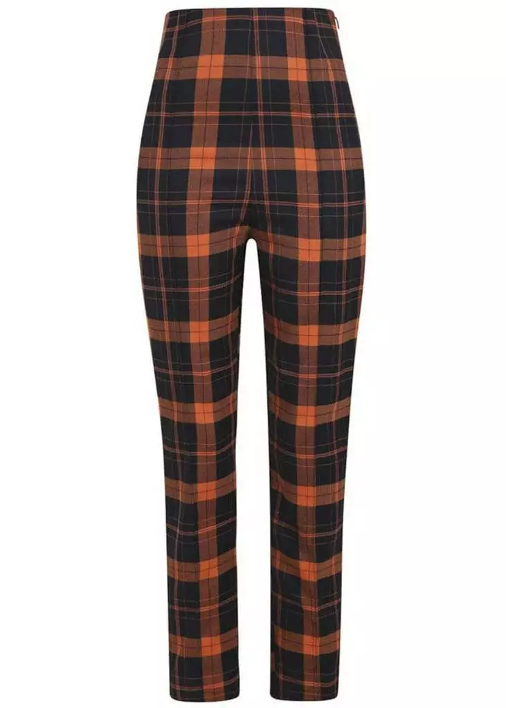 New In Collectif Bonnie Pumpkin Check 60's Trousers Black Orange 3 New In Collectif Bonnie Pumpkin Check 60's Trousers Black Orange