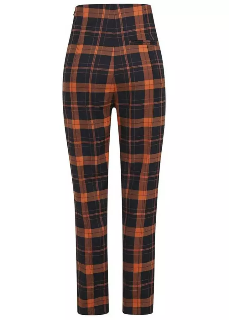 New In Collectif Bonnie Pumpkin Check 60's Trousers Black Orange 6 New In Collectif Bonnie Pumpkin Check 60's Trousers Black Orange