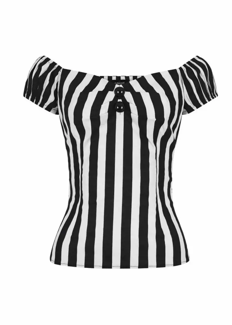 New In Collectif Dolores Striped 50's Top Black White 4 New In Collectif Dolores Striped 50's Top Black White