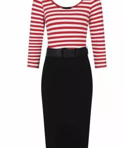 Collectif Manuela Striped 60's Pencil Dress Black Red