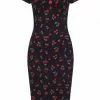 Collectif Dolores Cherry Love 50's Pencil Dress Black