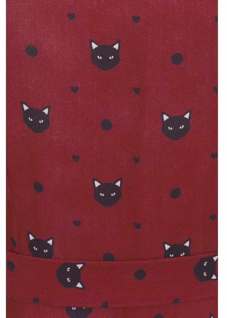 Collectif Mary Grace Polkadot Meow 40's Swing Dress Red 8 Collectif Mary Grace Polkadot Meow 40's Swing Dress Red