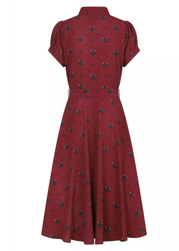 Collectif Mary Grace Polkadot Meow 40's Swing Dress Red 7 Collectif Mary Grace Polkadot Meow 40's Swing Dress Red