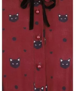 Collectif Mary Grace Polkadot Meow 40's Swing Dress Red
