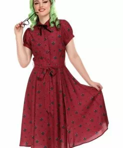 Collectif Mary Grace Polkadot Meow 40's Swing Dress Red 11 Collectif Mary Grace Polkadot Meow 40's Swing Dress Red