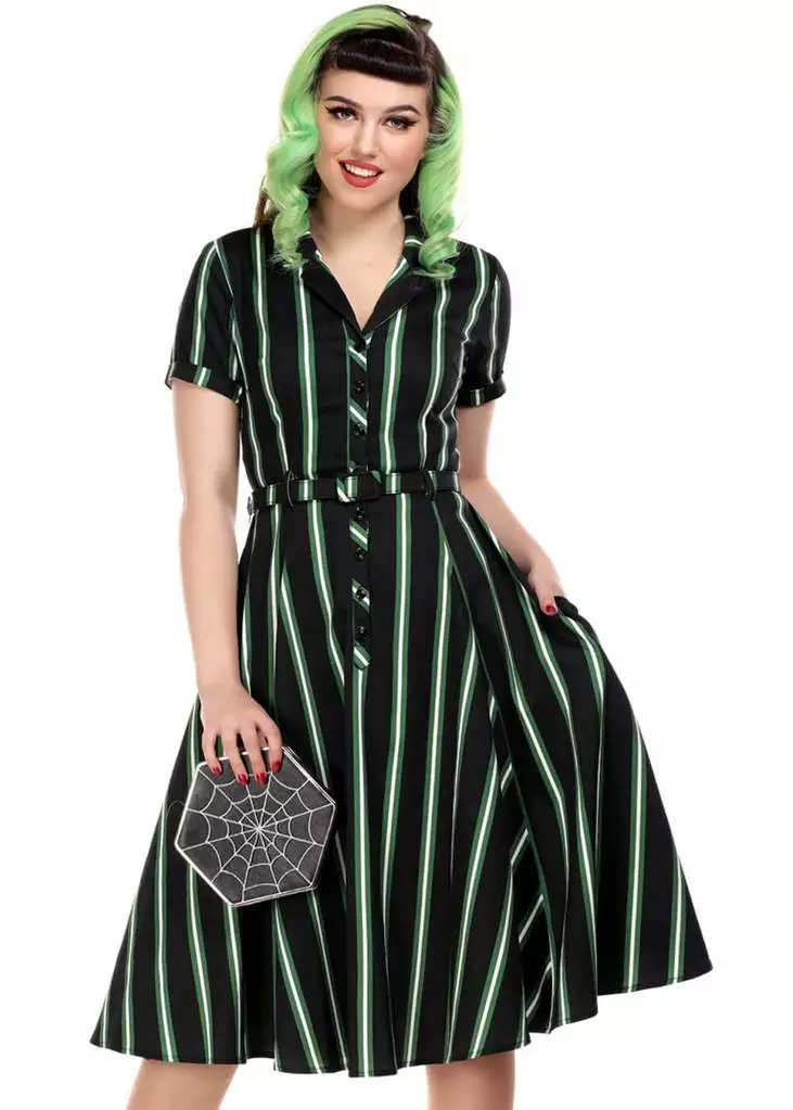 New In Collectif Caterina Witch Stripes 50's Swing Dress Black 3 New In Collectif Caterina Witch Stripes 50's Swing Dress Black