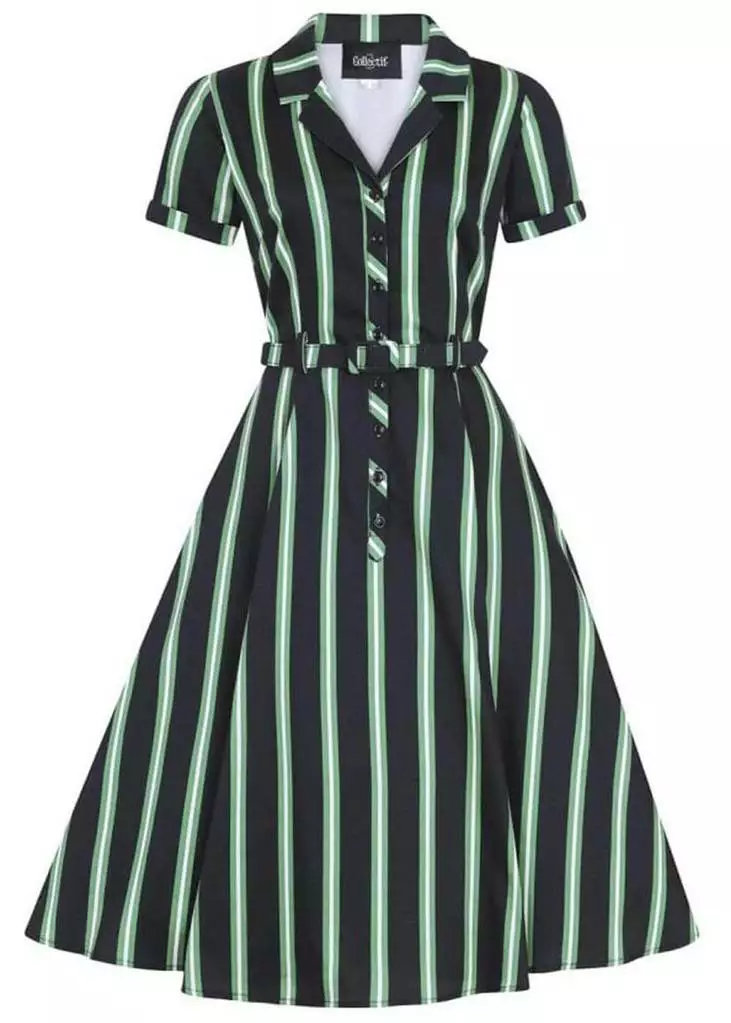 New In Collectif Caterina Witch Stripes 50's Swing Dress Black 4 New In Collectif Caterina Witch Stripes 50's Swing Dress Black