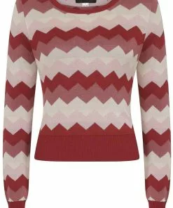 Collectif Machi Zig Zag Knitted 70's Top Red New In