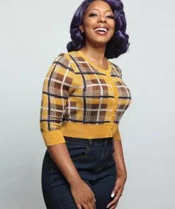 Collectif Lucy Moonhill Check 50's Cardigan Mustard